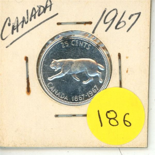 1967 Canada Silver 25 Cents Coin.