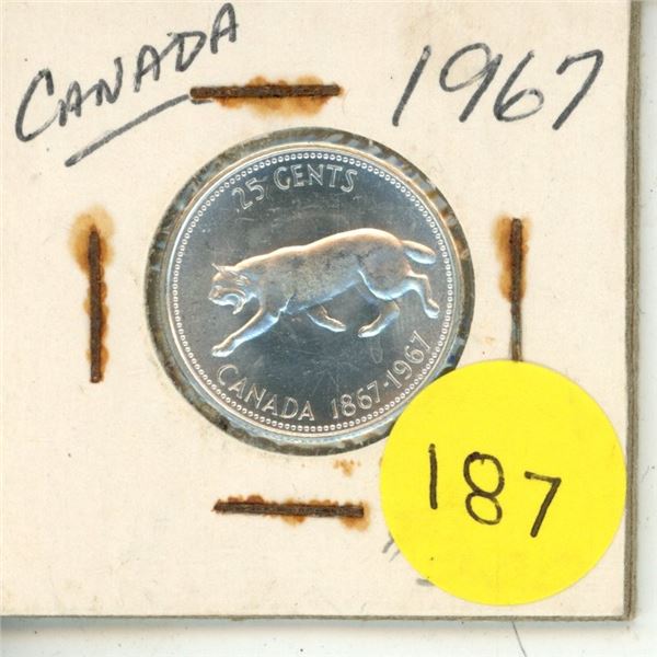 1967 Canada Silver 25 Cents Coin.