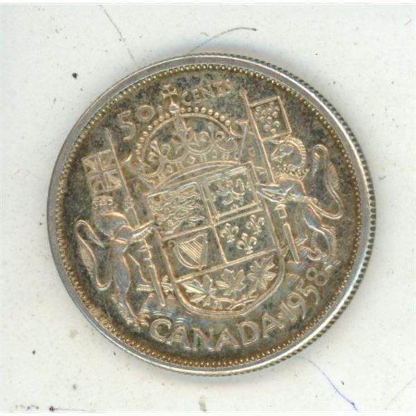 1958 Canada Silver 50 Cents Coin.