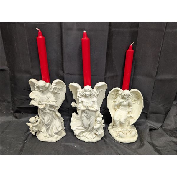 (3) Party Lite Angel Candle Sticks Small Chip on One Hand