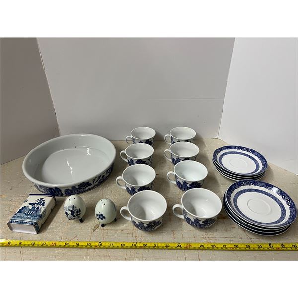 (20) Pieces Dish set  Oriental Blue and White plus  Delft Salt and Pepper Design