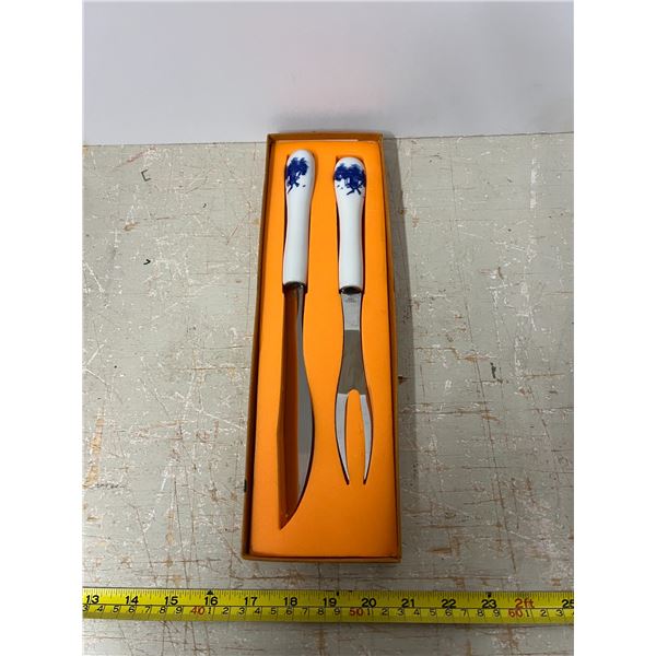 Ceramic Handle Fire Quality Stainless Steel Knife plus Fork Set Delft Design