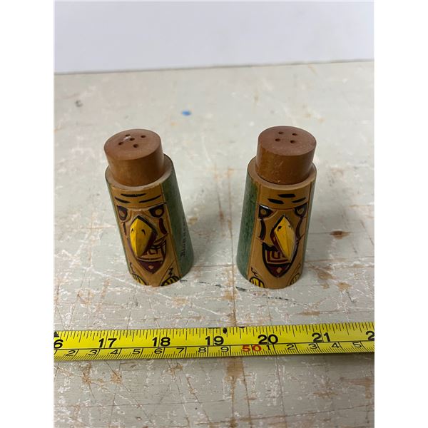 Vintage Carved Totem Pole Salt and Pepper  Shakers Wooden