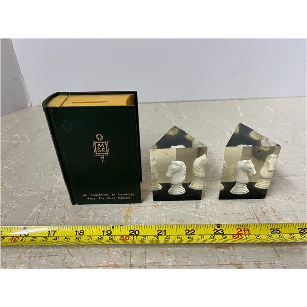 Chess Horse Bookends plus Students Encyclopedia Coin Bank