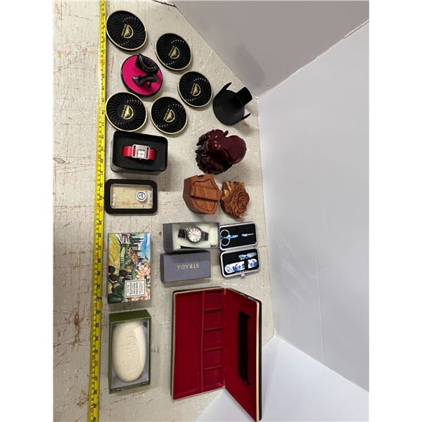 Defleur  Sundial watch strada watch NOS plus store age container, coaster set, soap, elephant