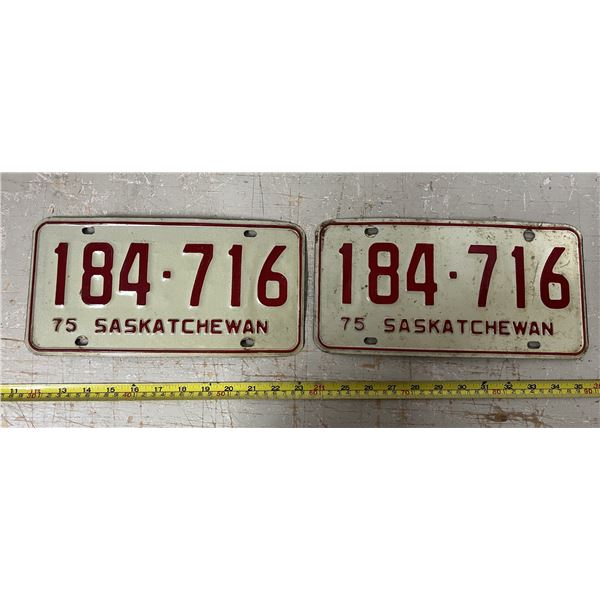 1975 Pair Sask License Plates