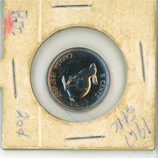 1967 (1867-) Canadian 5-Cent Rabbit/Hare Confederation Centennial Nickel Coin