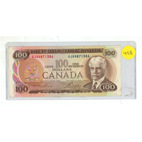 1975 Bank of Canada Hundred Dollar.