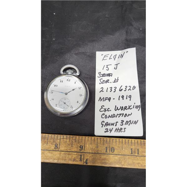 ELGIN 15J. 1919 Pocket Watch, Excellent Working Condition