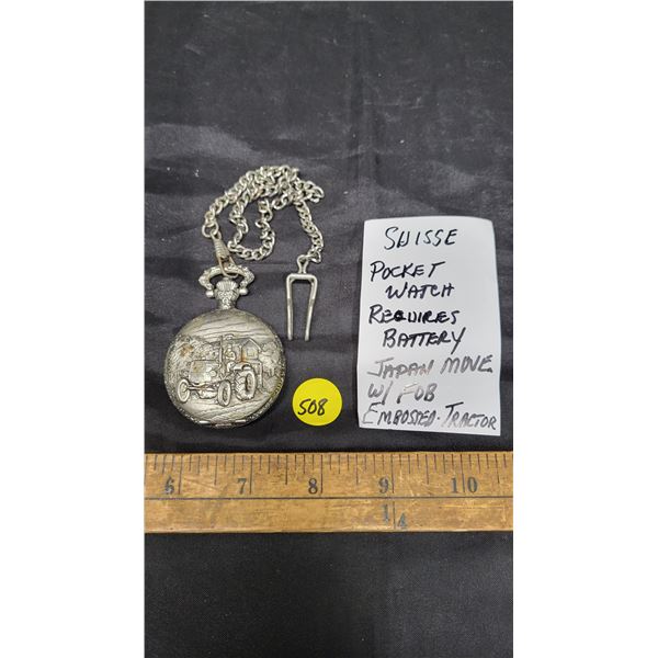Suisse Pocket Watch Japan, Mov w/Fob  Red. Battery