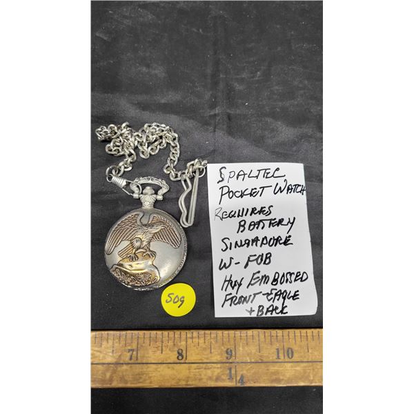Spaltec Pocket Watch Japan, Singapore w/Fob Needs Battery