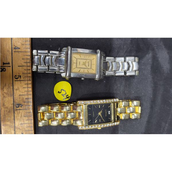 (2) Men's Watches, Both Alpine Silver Tone and Gold Tone w / gems and Japan
