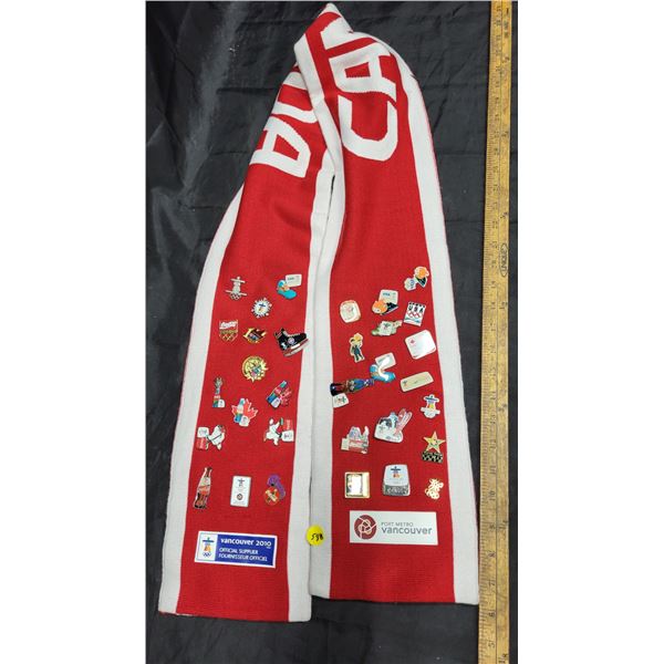 Canada 2010 Vancouver Olympics Scarf w/ 31 Official pins