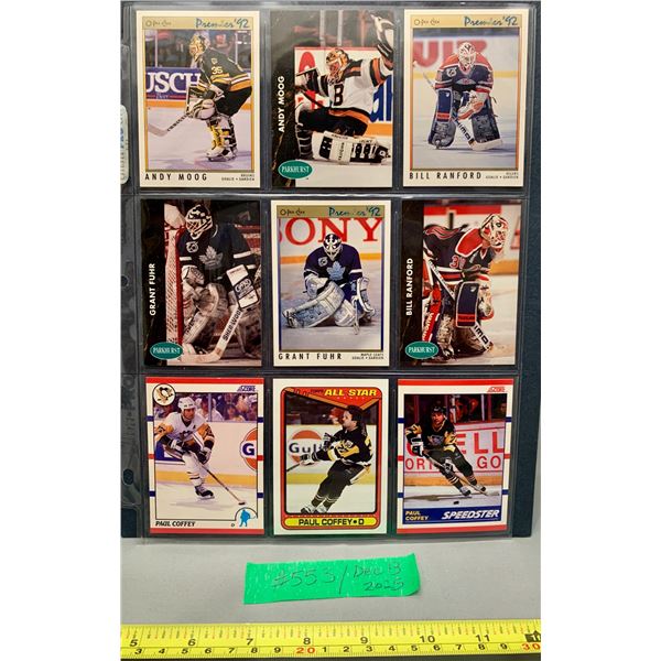 18 Vintage hockey cards featuring the stars of edmonton oilers and Joe sakic
