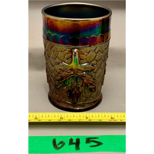 Vintage Dugan cobalt blue rare maple leaf carnvial glass tumbler