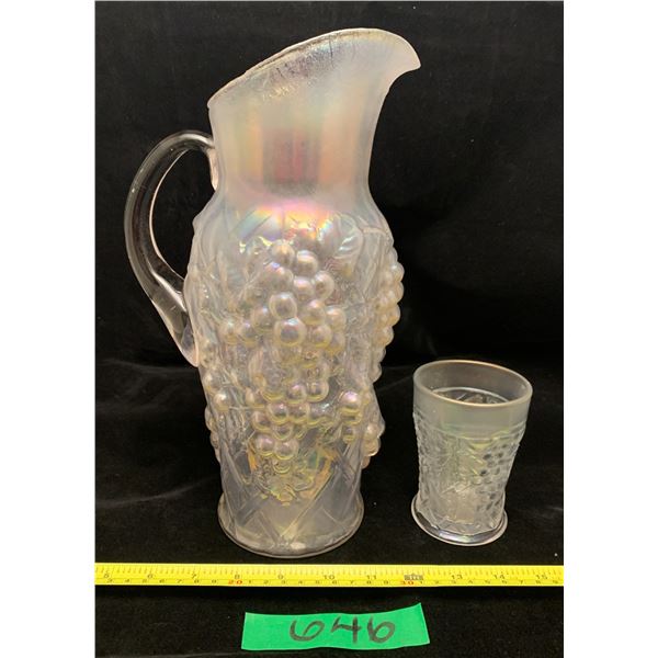 Vintage Northwood frost white grape carnival glass 12" tankard and matching tumblers- has seams