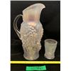 Image 1 : Vintage Northwood frost white grape carnival glass 12" tankard and matching tumblers- has seams