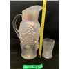 Image 2 : Vintage Northwood frost white grape carnival glass 12" tankard and matching tumblers- has seams