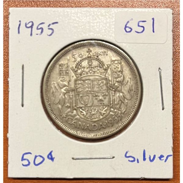 1955 Canadian Silver 50 cent coin.