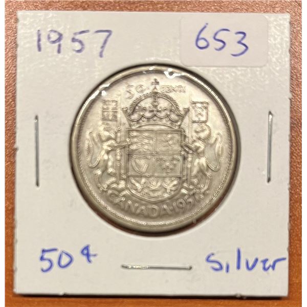 1957 Canadian Silver 50 cent coin.