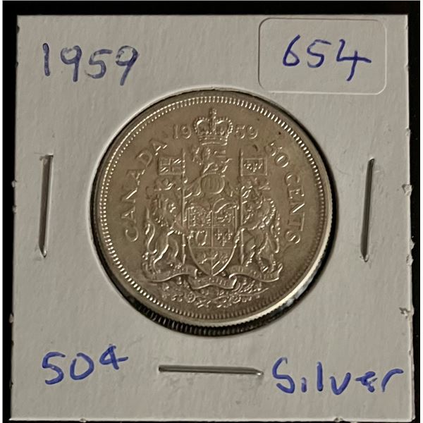 1959 Canadian Silver 50 cent coin.