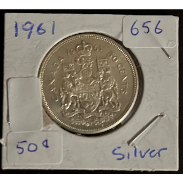 1961 Canadian Silver 50 cent coin.