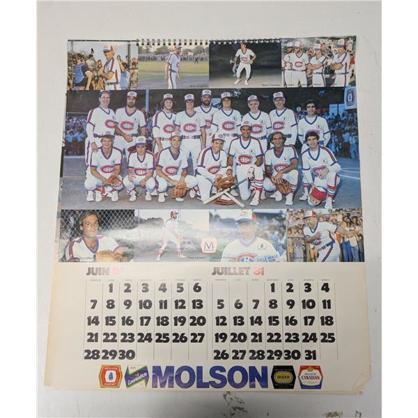 Vintage French Montreal Canadians Team Calendar (Hockey and Baseball Sponsored by Molson) Year 1981