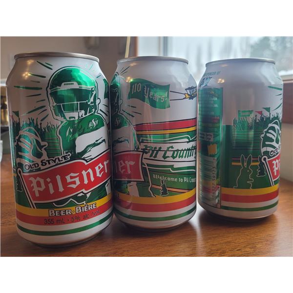 Pilsner Roughrider beer cans - three sealed containing Pilsner beer