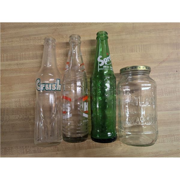Vintage Crush Bottle, Sprite, Hires Pop Bottles and Vintage Jar