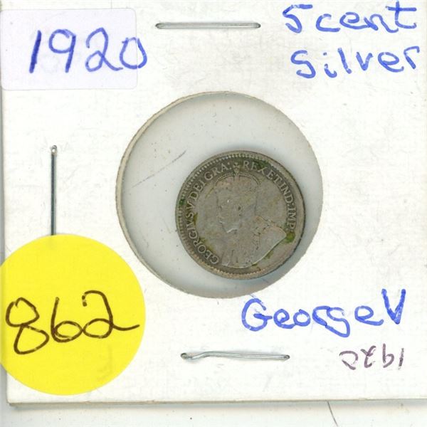 One - 1920 - 5 cent Silver Coin
