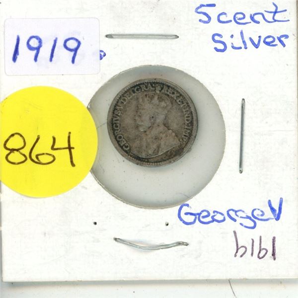 One - 1919 - 5 cent Silver Coin