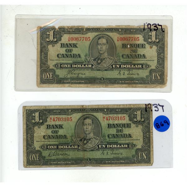 Two - 1937 Issue One Dollar Bill