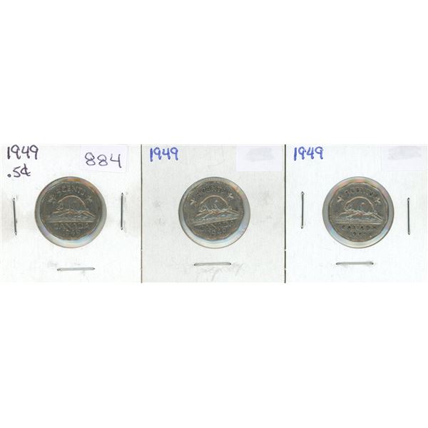 Three - 1949 5 cent coins