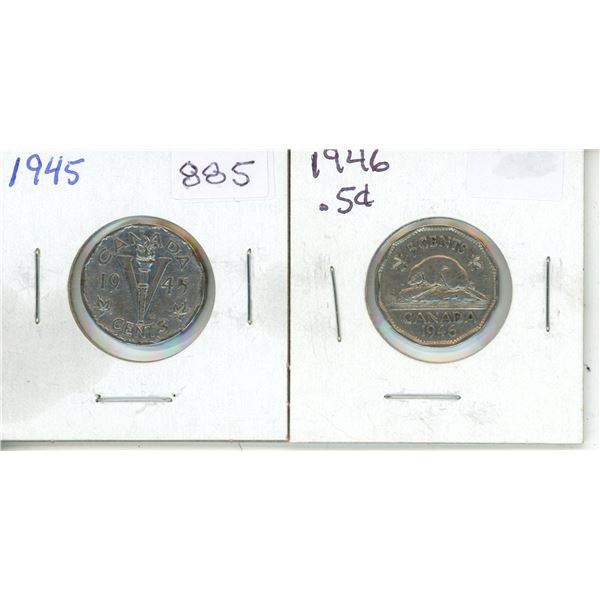 Two - 5 cent coins - 1946 & 1945