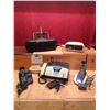 Image 1 : Lot # 903 Vintage lot featuring a classic black boombox radio, beige fax machine with corded handset