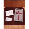 Image 1 : Lot # 916 A striking red cross with a central sparkling crystal cluster, elegantly presented in its 