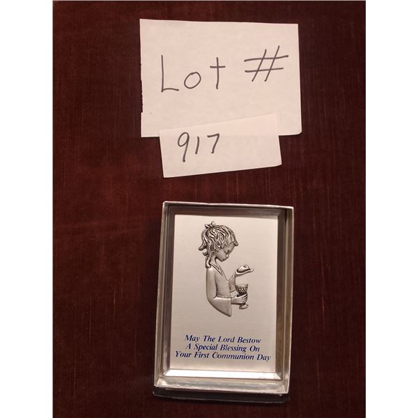 Lot # 917 A charming - First Communion plaque featuring a raised relief of a young girl in prayer ho