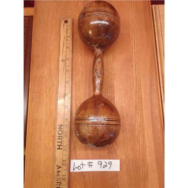 Antique Late 19th Century Wooden “One-Pound” Gym Dumbbell – Rare Light We