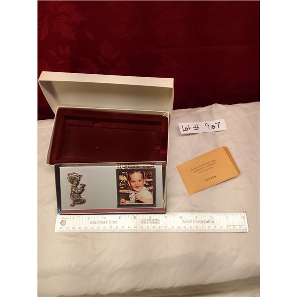 Lot # 937 Vintage silver-tone baby photo frame with 3D baby accent, holds photo, new in original box