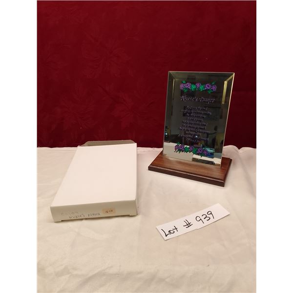 Lot # 939 Nurse's Prayer Beveled Glass Plaque with Wood Stand – 4" x 6" (10cm x 15cm) Beaut