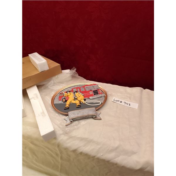 Lot # 943 Vintage 3D Firefighter Wall Plaque - Detailed relief scene of two firefighters in full gea