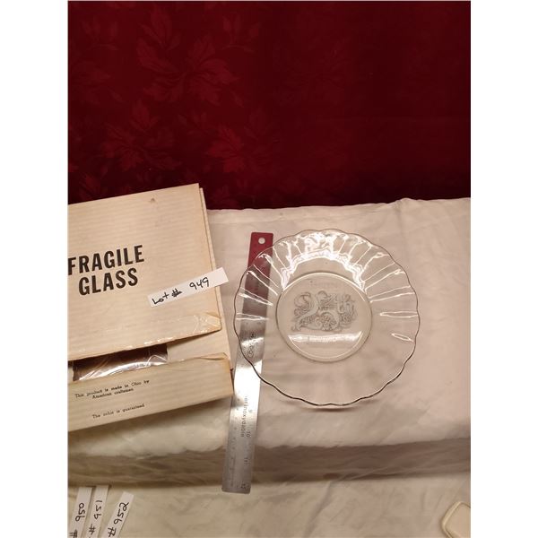 Lot # 949 Vintage 25th Wedding Anniversary Etched Glass Plate Scalloped edge, floral "25th" design, 