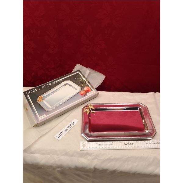 Lot # 952 Vintage Silver-Plated Octagon Tray with Bow Accent New in original box – NOS, min