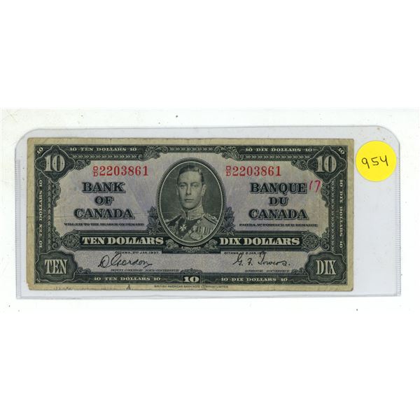 1937 Bank of Canada Ten Dollars.