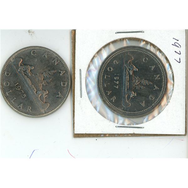 Canada 1977 and 1975 Canadian One $1 Nickel 1 Dollar Voyageur Canoe On Water delivery