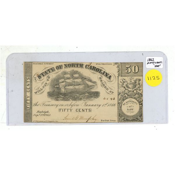 1862 State of North Carolina Fifty Cents.