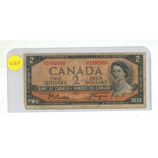 1954 Bank of Canada Two Dollars. (Devil's Face)