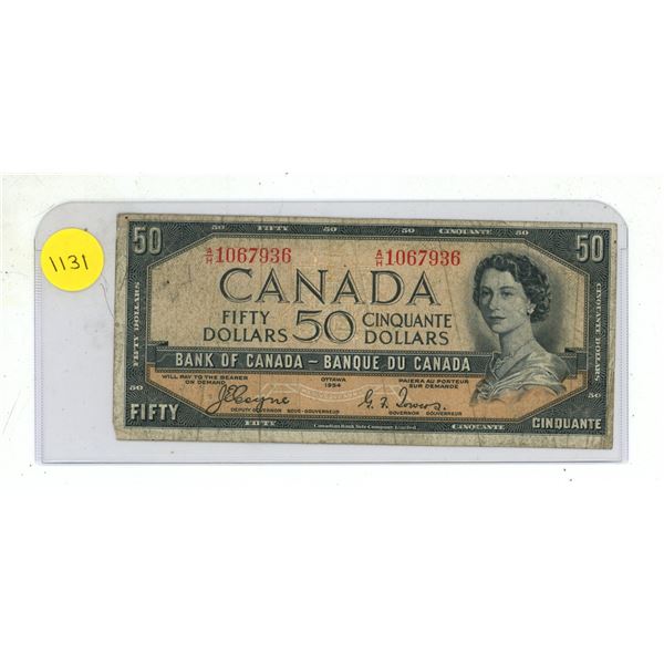 1954 Bank of Canada Fifty Dollars. (Devil's Face)