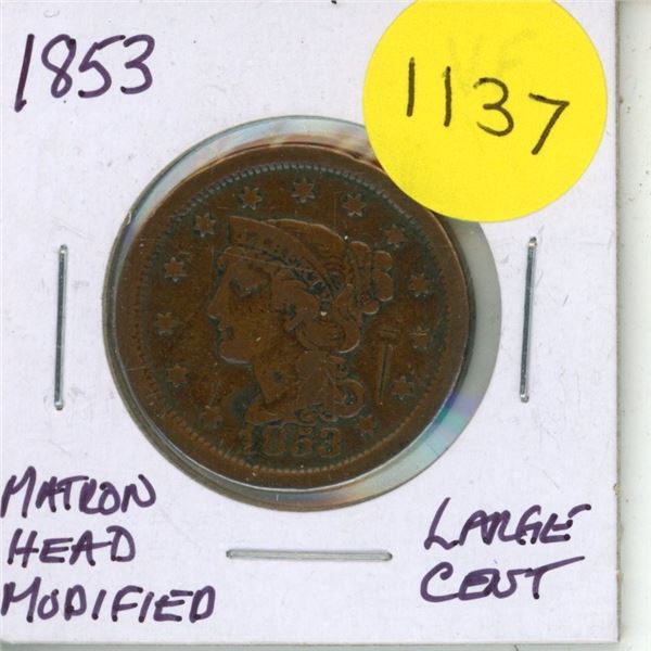 1853 Matron Head Modified Large Cent.