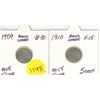 Image 1 : 1909 and 1910 Round Leaves 5 Cents Silver Coins.